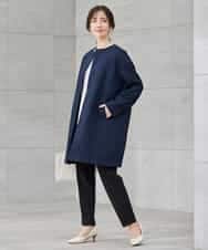 KBUCD02129 a.v.v(アー・ヴェ・ヴェ) ジャガードノーカラーコート ネイビー