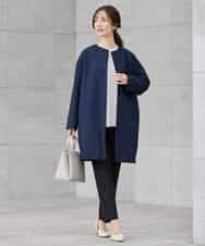 KBUCD02129 a.v.v(アー・ヴェ・ヴェ) ジャガードノーカラーコート ネイビー