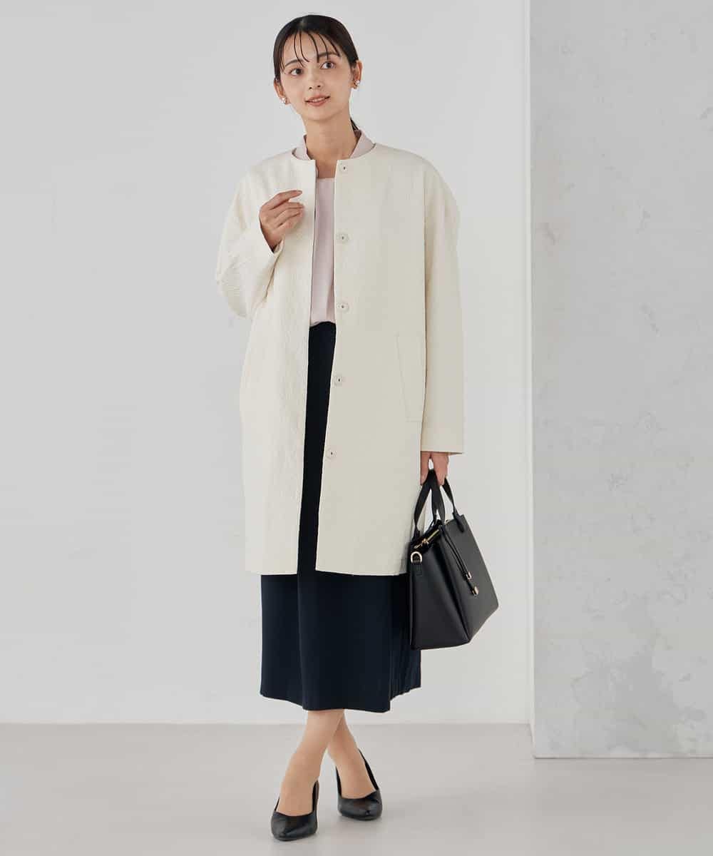 KBUCD02129 a.v.v(アー・ヴェ・ヴェ) ジャガードノーカラーコート ネイビー