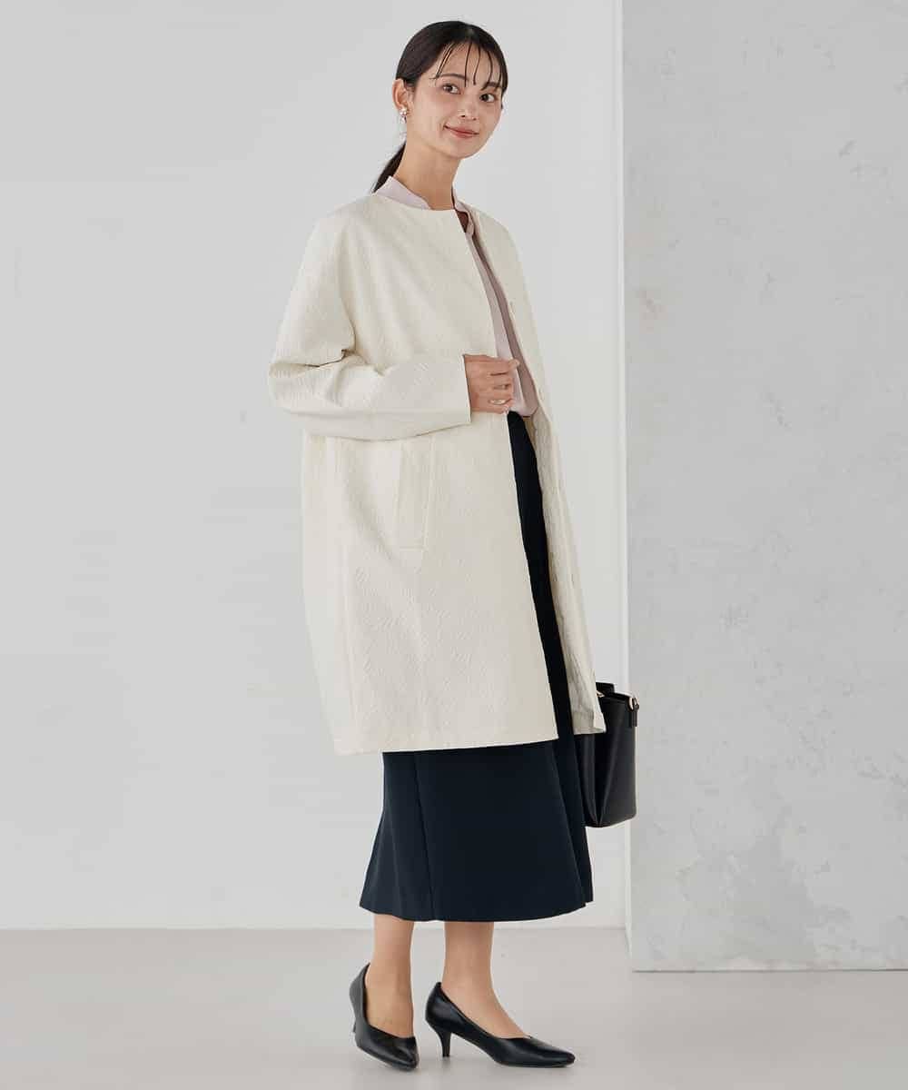 KBUCD02129 a.v.v(アー・ヴェ・ヴェ) ジャガードノーカラーコート ネイビー