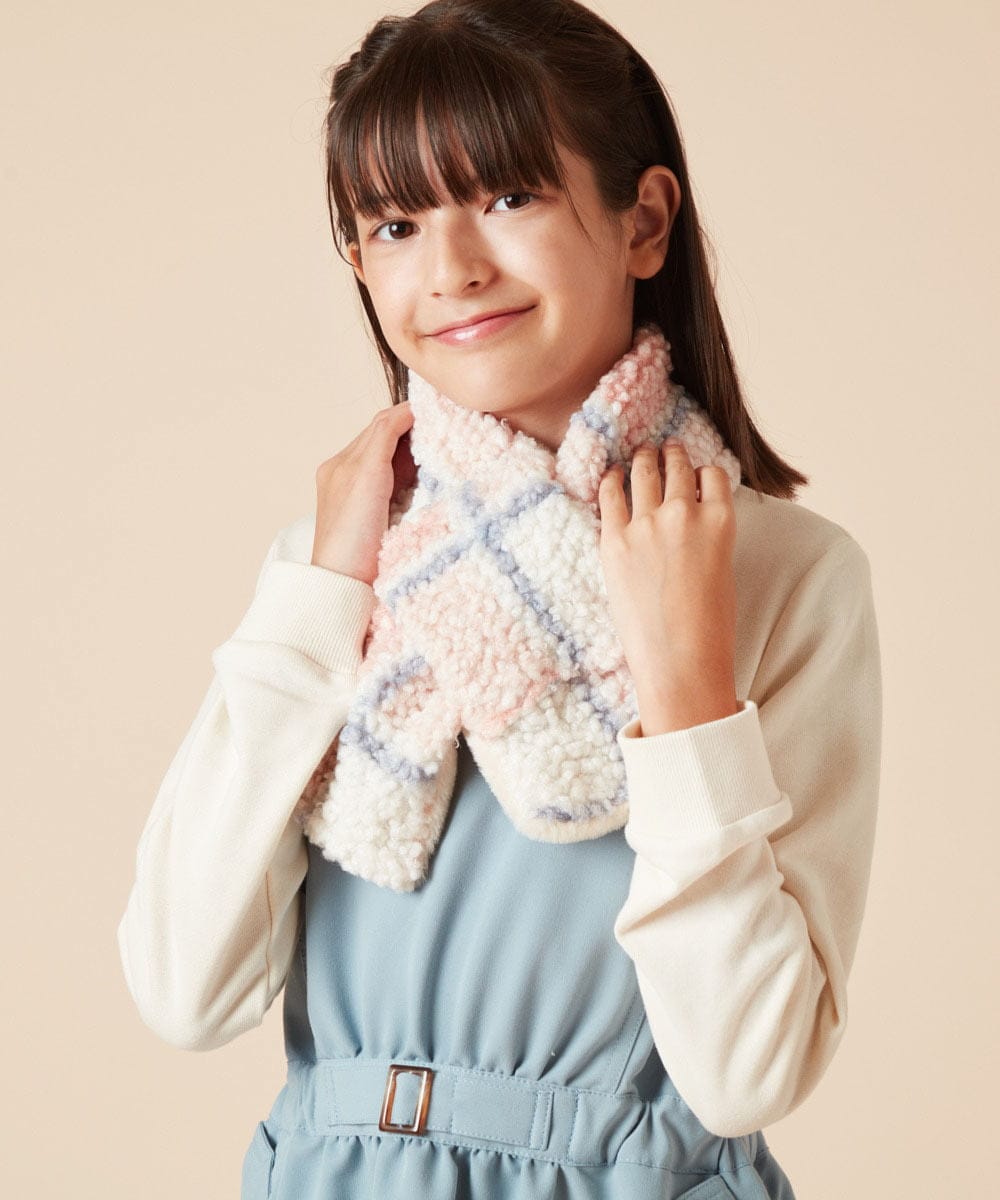 KG3AA10029 a.v.v KIDS(アー・ヴェ・ヴェ) [KIDS]【リバーシブル】チェックボアマフラー ピンク