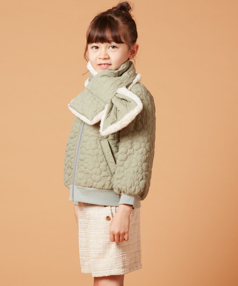KG3JS10024 a.v.v KIDS(アー・ヴェ・ヴェ) [KIDS]【2WAY】フラワーキルトリバーシブルマフラー カーキ