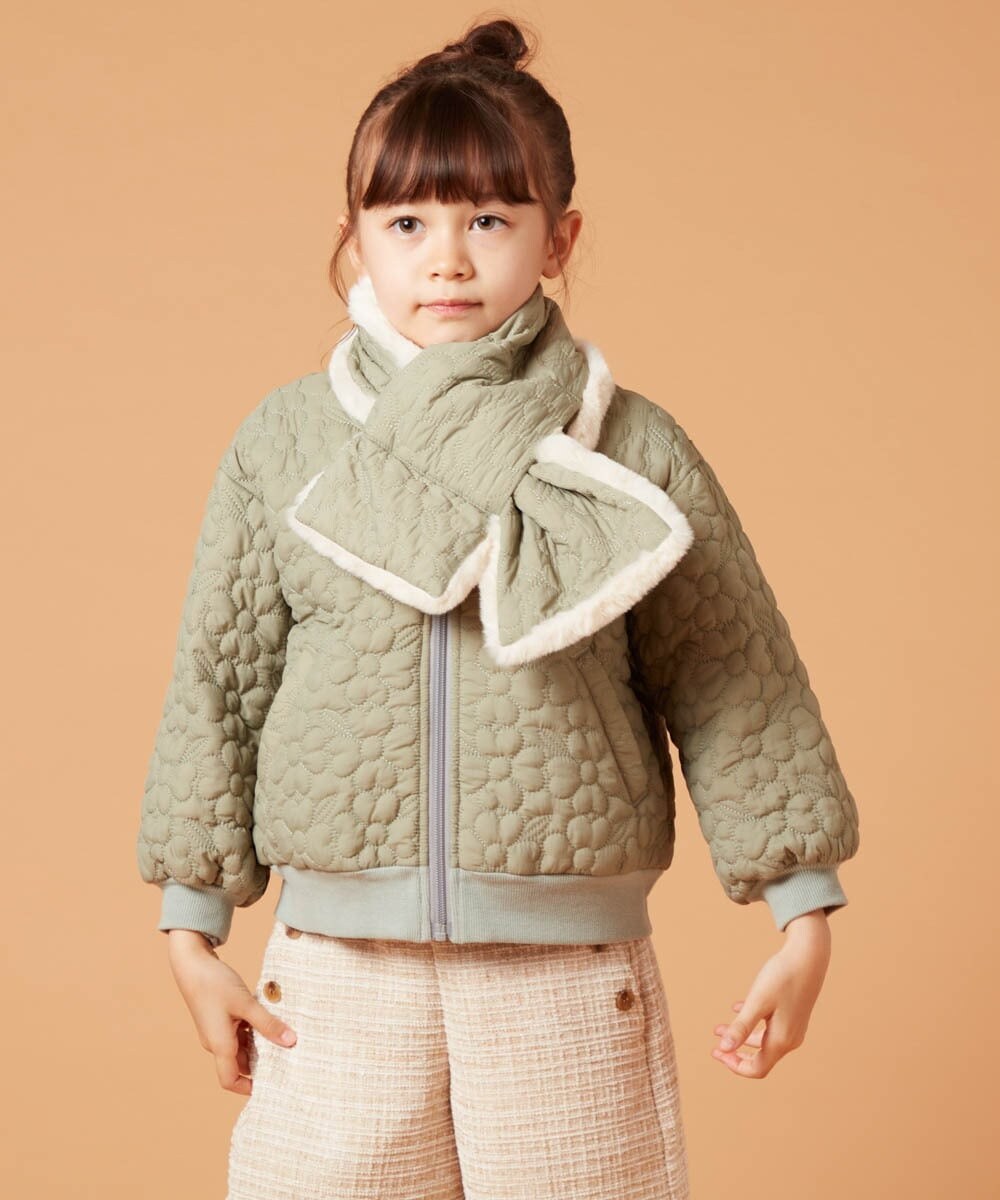 KG3JS10024 a.v.v KIDS(アー・ヴェ・ヴェ) [KIDS]【2WAY】フラワーキルトリバーシブルマフラー カーキ