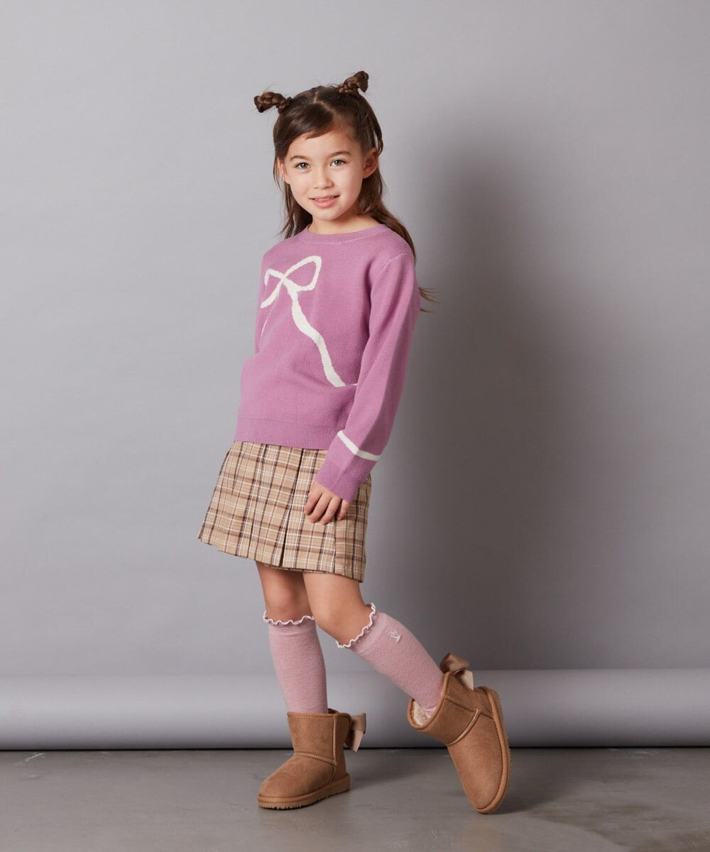 KG6AA14034 a.v.v KIDS(アー・ヴェ・ヴェ) [KIDS]【撥水加工/8サイズ展開】リボン付フェイクムートンブーツ[WEB限定サイズ] ピンク