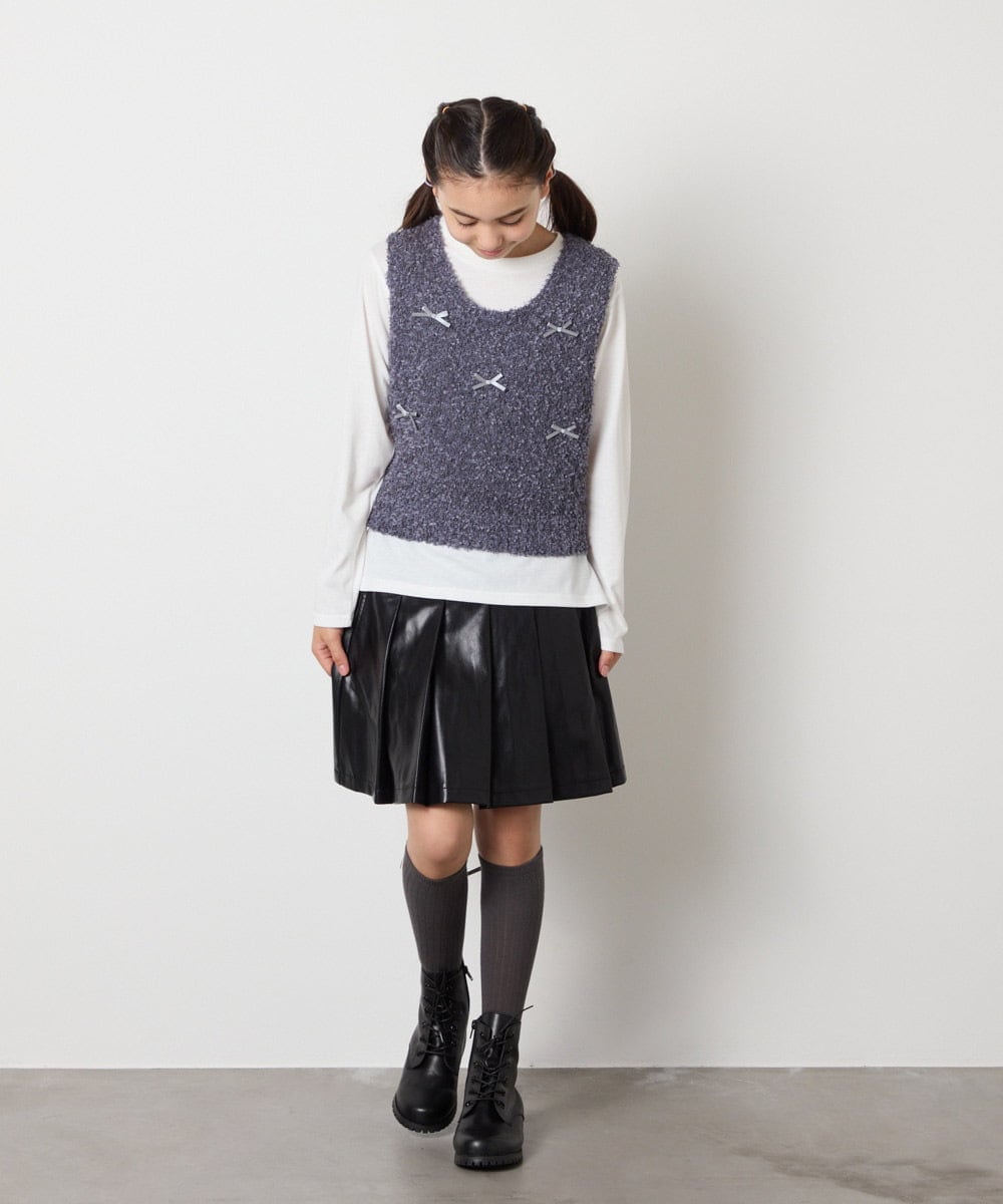 KG6AD01059 a.v.v KIDS(アー・ヴェ・ヴェ) [KIDS]【ファスナー付きで楽ちん】レースアップショートブーツ ブラック