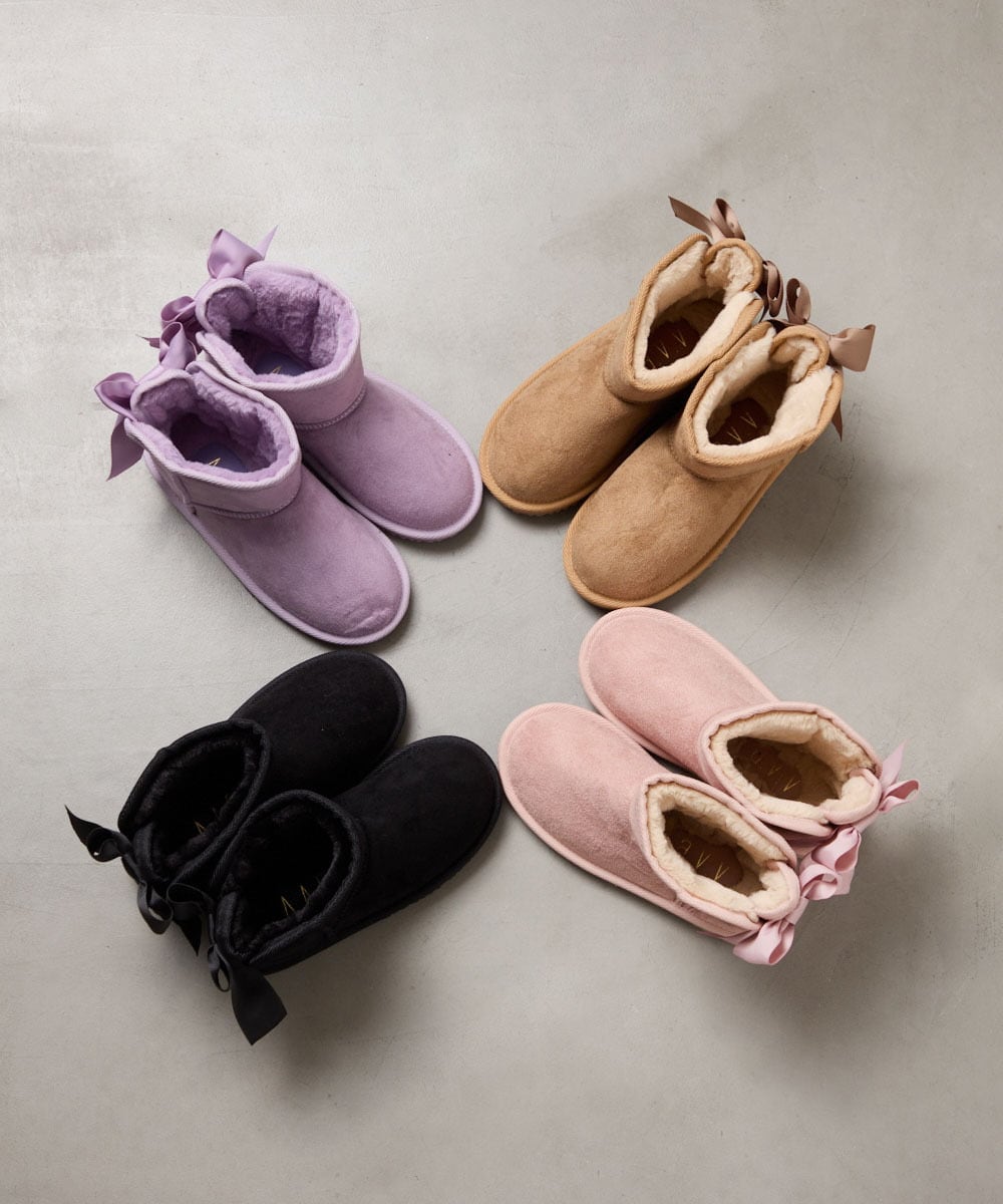 KG6AD03039 a.v.v KIDS(アー・ヴェ・ヴェ) [KIDS]【撥水加工/クッションインソール】リボン付フェイクムートンブーツ ピンク