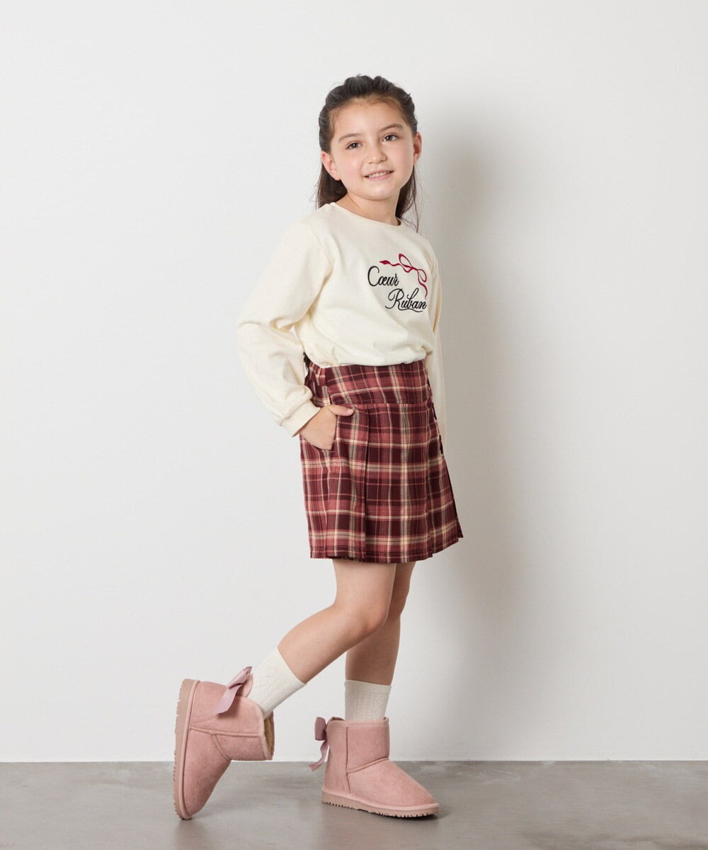 KG6AD03039 a.v.v KIDS(アー・ヴェ・ヴェ) [KIDS]【撥水加工/クッションインソール】リボン付フェイクムートンブーツ ピンク