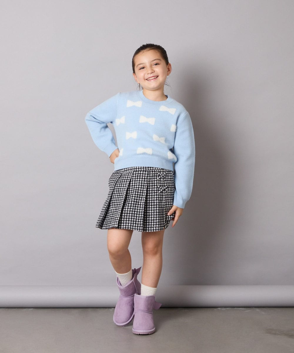 KG6AD03039 a.v.v KIDS(アー・ヴェ・ヴェ) [17-24cm]【毎年人気NO.1/撥水加工/クッションインソール】リボン付フェイクムートンブーツ ピンク