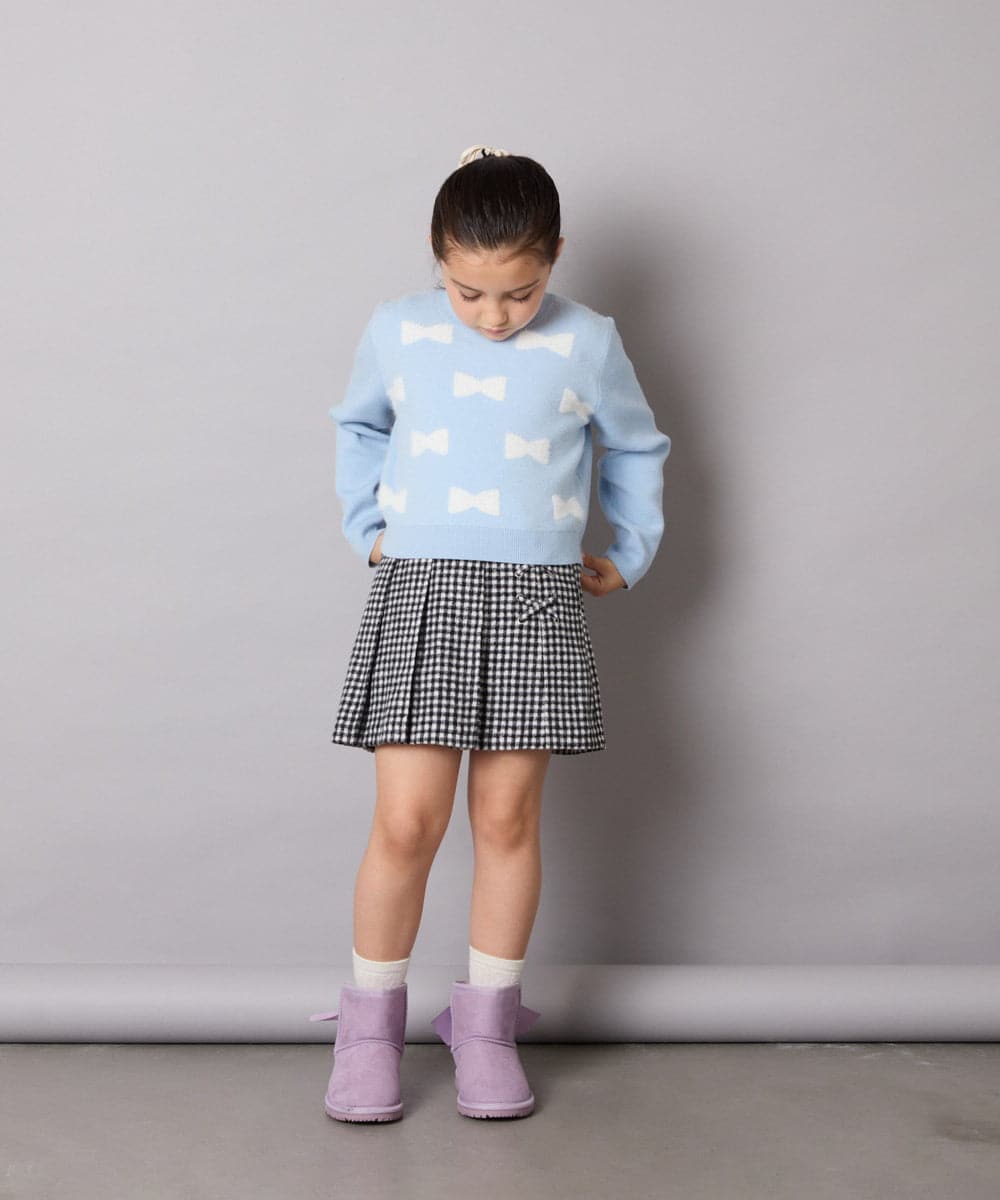 KG6AD03039 a.v.v KIDS(アー・ヴェ・ヴェ) [17-24cm]【毎年人気NO.1/撥水加工/クッションインソール】リボン付フェイクムートンブーツ ピンク