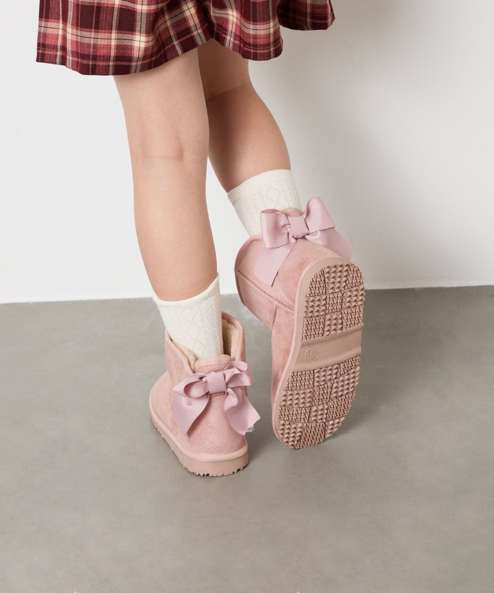 KG6AD03039 a.v.v KIDS(アー・ヴェ・ヴェ) [KIDS]【撥水加工/クッションインソール】リボン付フェイクムートンブーツ ピンク
