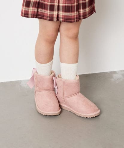 KG6AD03039  [KIDS]【撥水加工/クッションインソール】リボン付フェイクムートンブーツ