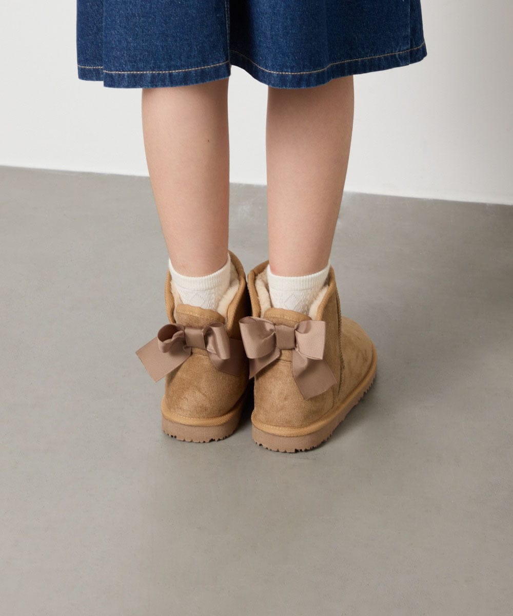 KG6AD03039 a.v.v KIDS(アー・ヴェ・ヴェ) [KIDS]【撥水加工/クッションインソール】リボン付フェイクムートンブーツ ピンク