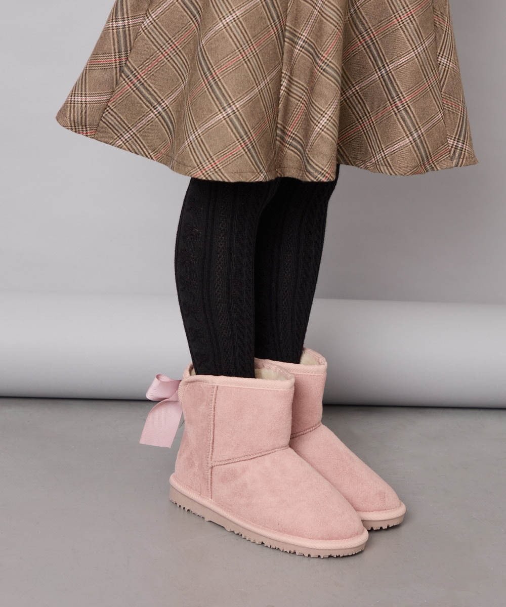 KG6AG01039 a.v.v KIDS(アー・ヴェ・ヴェ) [18-24cm]【毎年人気NO.1/クッションインソール】リボン付きフェイクムートンブーツ ピンク