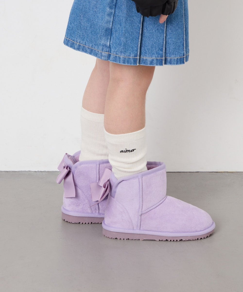 KG6AG01039 a.v.v KIDS(アー・ヴェ・ヴェ) [18-24cm]【毎年人気NO.1/クッションインソール】リボン付きフェイクムートンブーツ ラベンダー