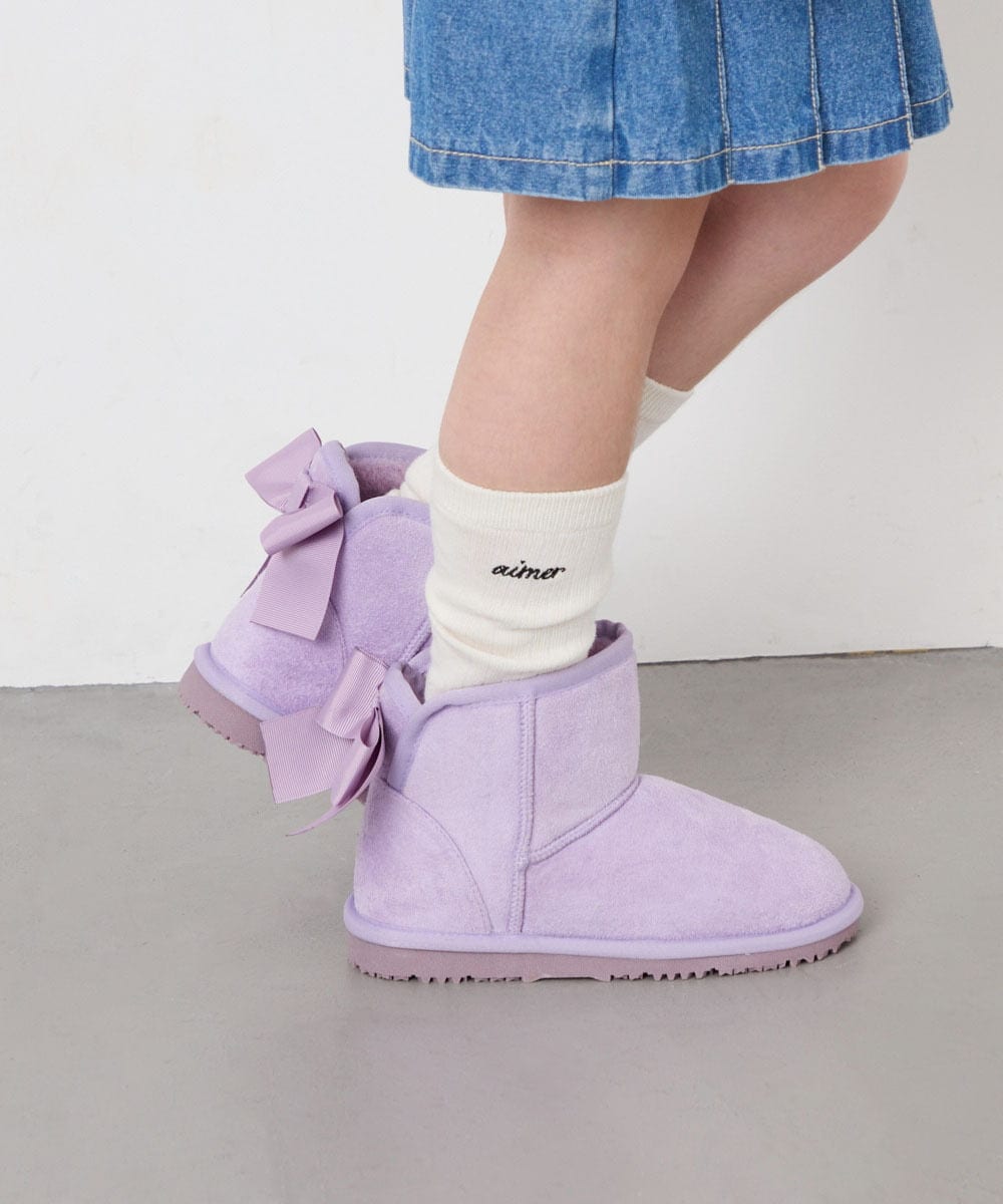 KG6AG01039 a.v.v KIDS(アー・ヴェ・ヴェ) [18-24cm]【毎年人気NO.1/クッションインソール】リボン付きフェイクムートンブーツ ラベンダー