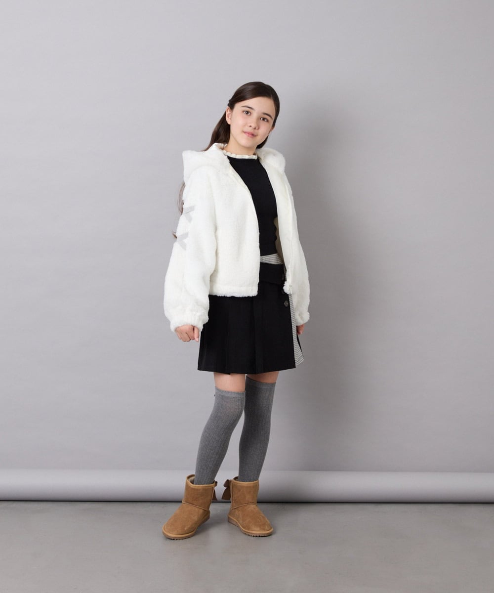 KG6AG01039 a.v.v KIDS(アー・ヴェ・ヴェ) [18-24cm]【毎年人気NO.1/クッションインソール】リボン付きフェイクムートンブーツ ベージュ