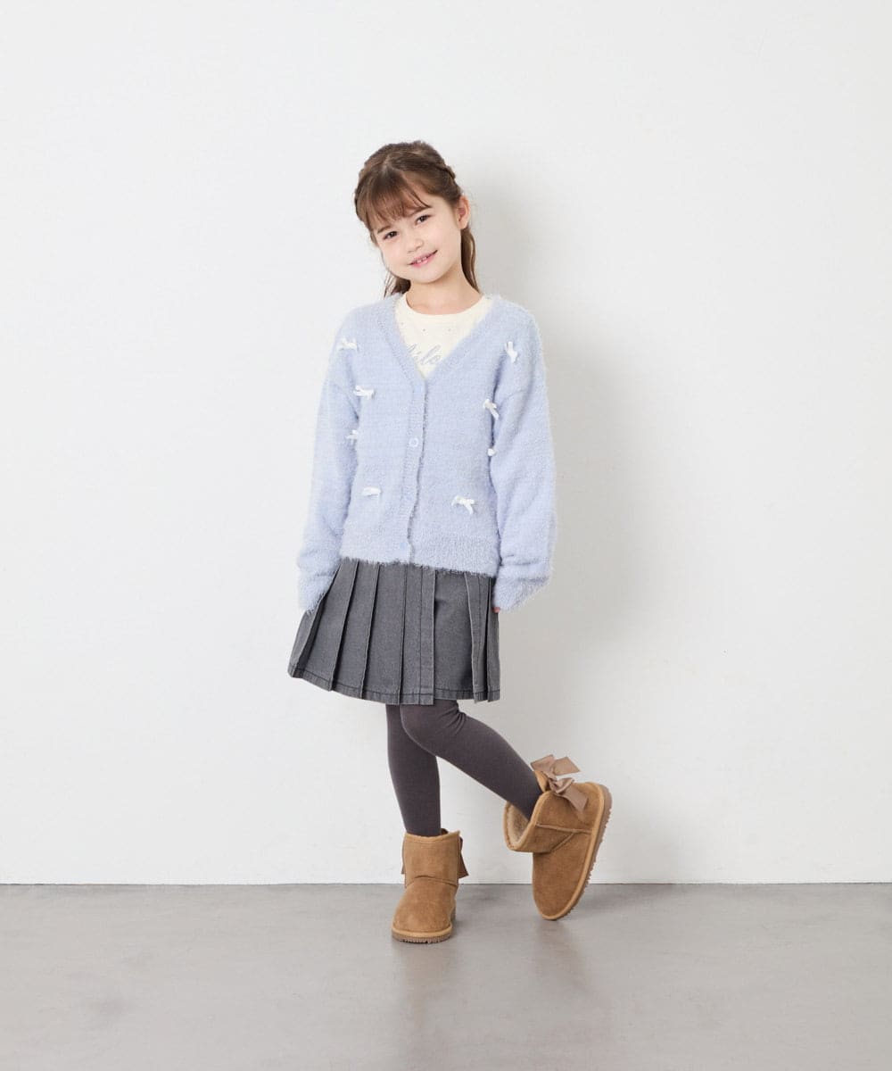 KG6AG01039 a.v.v KIDS(アー・ヴェ・ヴェ) [18-24cm]【毎年人気NO.1/クッションインソール】リボン付きフェイクムートンブーツ ベージュ
