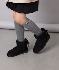 KG6AG01039 a.v.v KIDS(アー・ヴェ・ヴェ) [18-24cm]【毎年人気NO.1/クッションインソール】リボン付きフェイクムートンブーツ ブラック