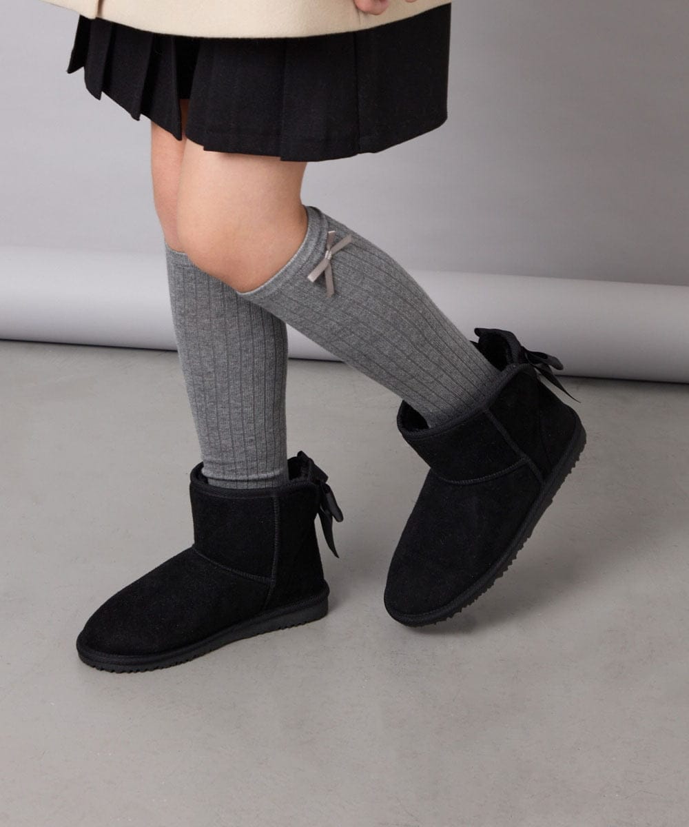 KG6AG01039 a.v.v KIDS(アー・ヴェ・ヴェ) [18-24cm]【毎年人気NO.1/クッションインソール】リボン付きフェイクムートンブーツ ブラック