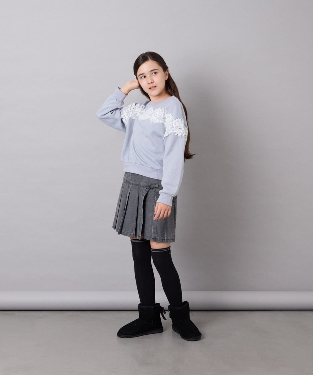 KG6AG01039 a.v.v KIDS(アー・ヴェ・ヴェ) [18-24cm]【毎年人気NO.1/クッションインソール】リボン付きフェイクムートンブーツ ブラック