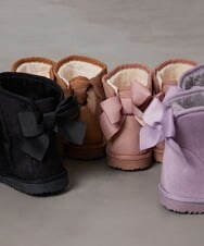 KG6AV20034 a.v.v KIDS(アー・ヴェ・ヴェ) [KIDS]【撥水加工/8サイズ展開】リボン付フェイクムートンブーツ[WEB限定サイズ] ブラック