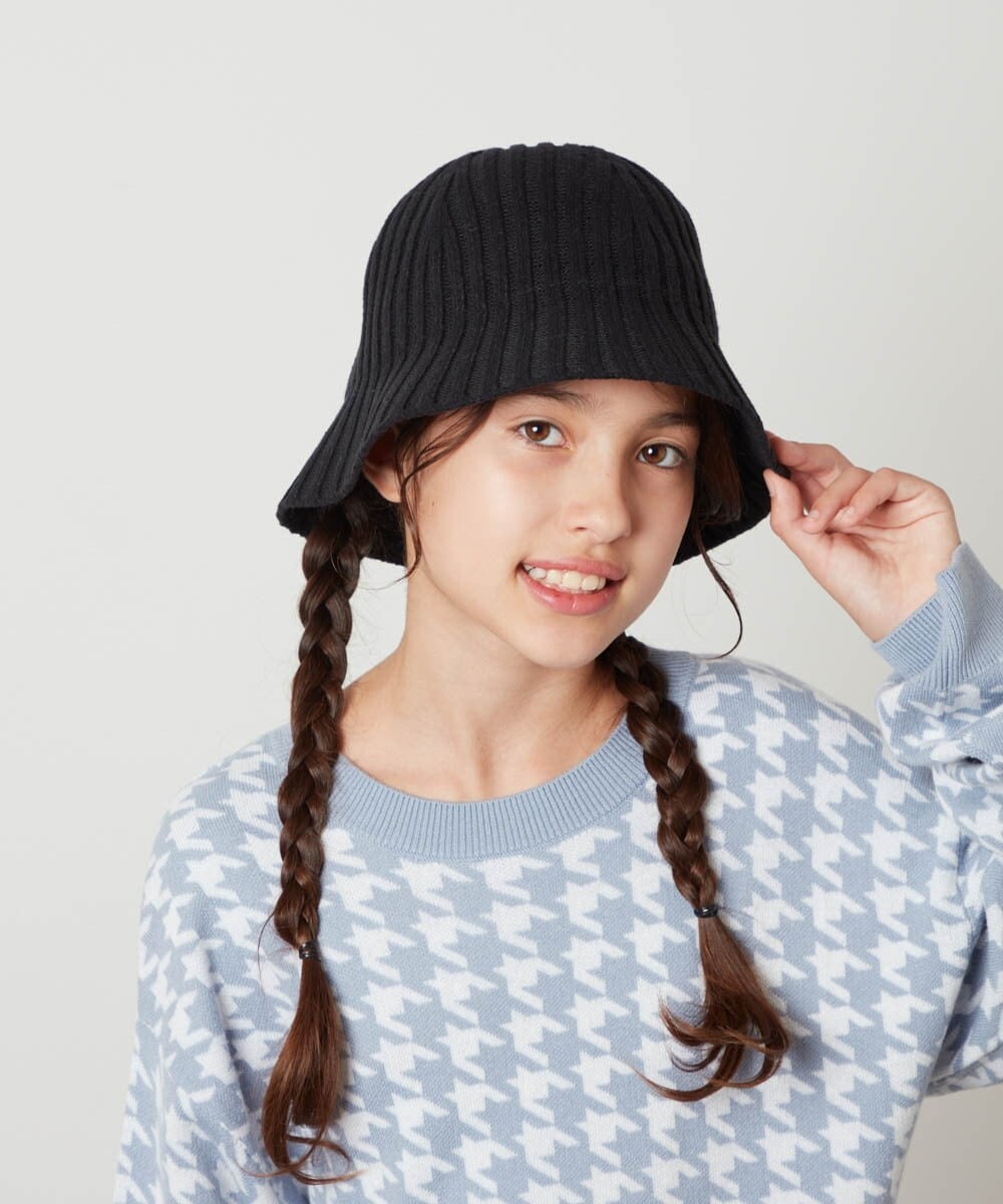 KG7AV10029 a.v.v KIDS(アー・ヴェ・ヴェ) [KIDS]リブニットバケットハット ブラック