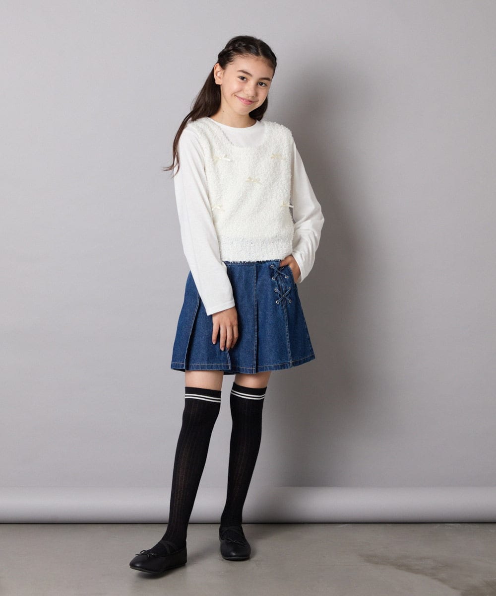 KGLAD05009 a.v.v KIDS(アー・ヴェ・ヴェ) [KIDS]【小学生人気No1】ラインニーハイソックス グレー