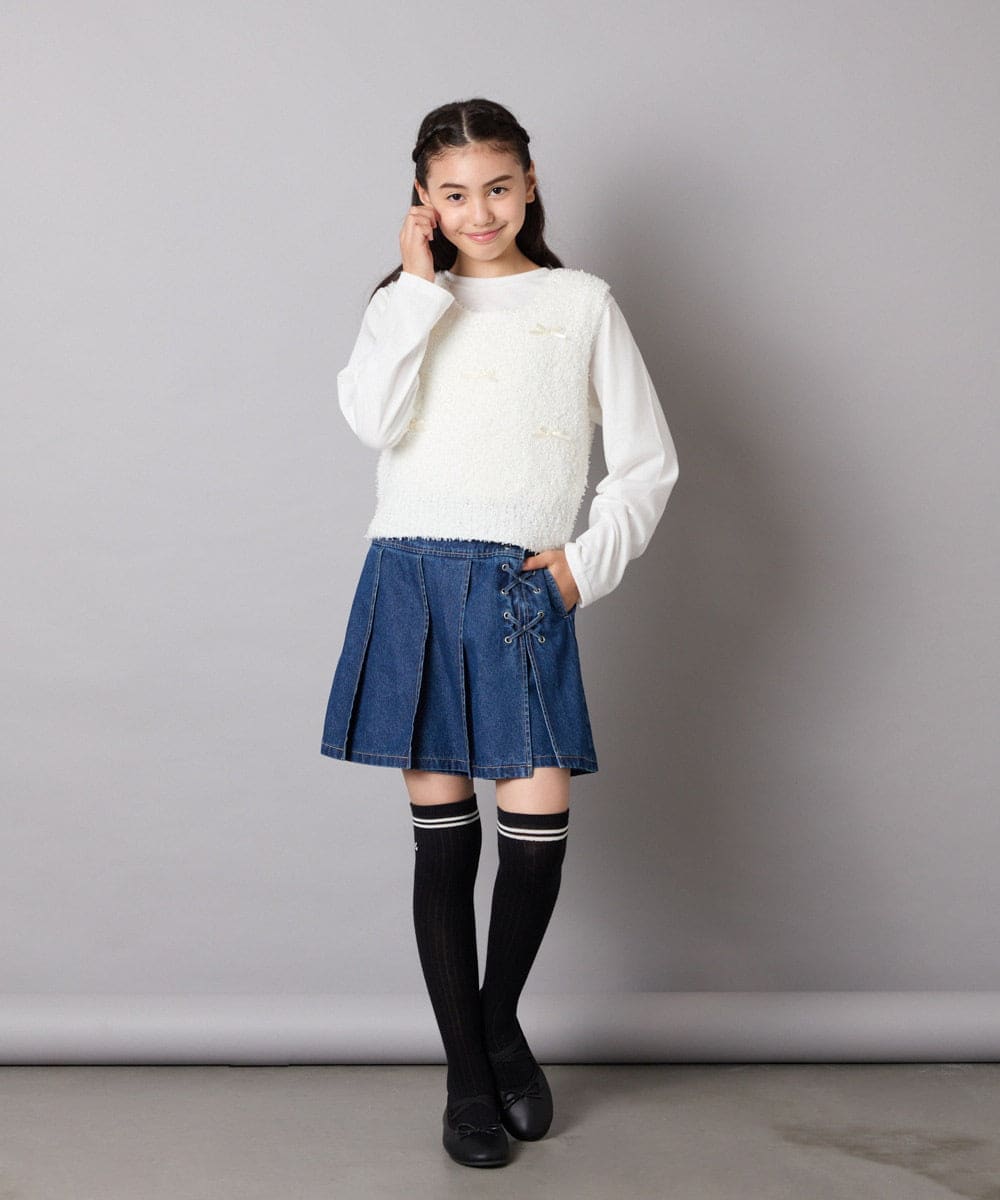 KGLAD05009 a.v.v KIDS(アー・ヴェ・ヴェ) [KIDS]【小学生人気No1】ラインニーハイソックス グレー