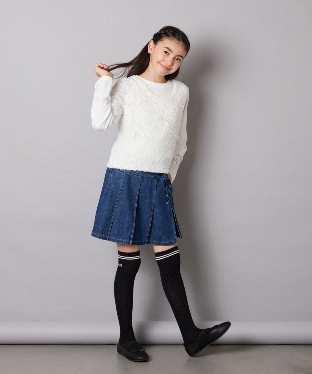 KGLAD05009 a.v.v KIDS(アー・ヴェ・ヴェ) [KIDS]【小学生人気No1】ラインニーハイソックス グレー