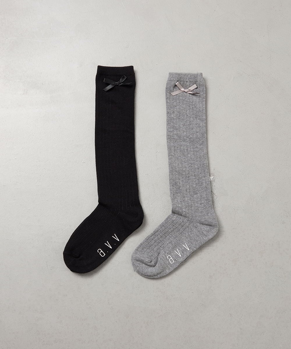 KGLAG30007 a.v.v KIDS(アー・ヴェ・ヴェ) [KIDS]【19-21/22-24cm】リボンハイソックス グレー