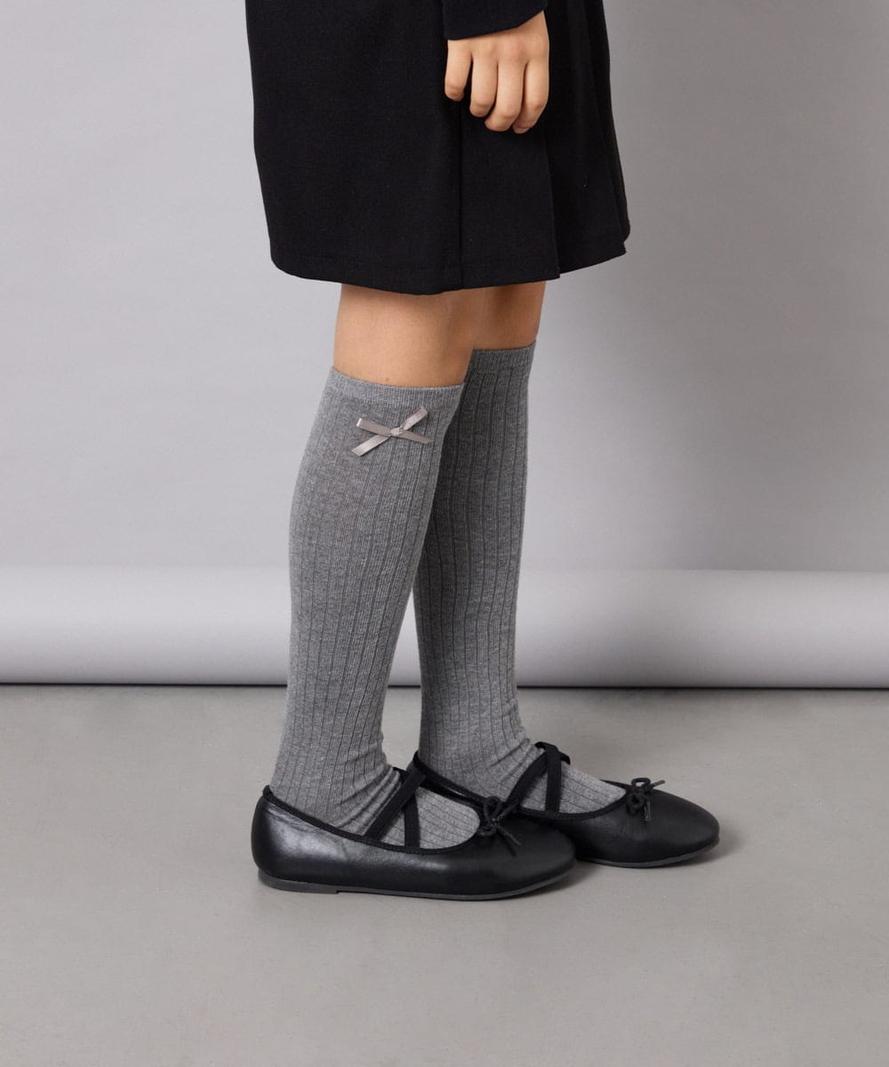 KGLAG30007 a.v.v KIDS(アー・ヴェ・ヴェ) [KIDS]【19-21/22-24cm】リボンハイソックス グレー