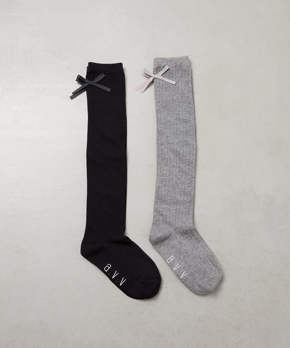 KGLAG33009 a.v.v KIDS(アー・ヴェ・ヴェ) [KIDS]【19-21/22-24cm】リボンニーハイソックス グレー