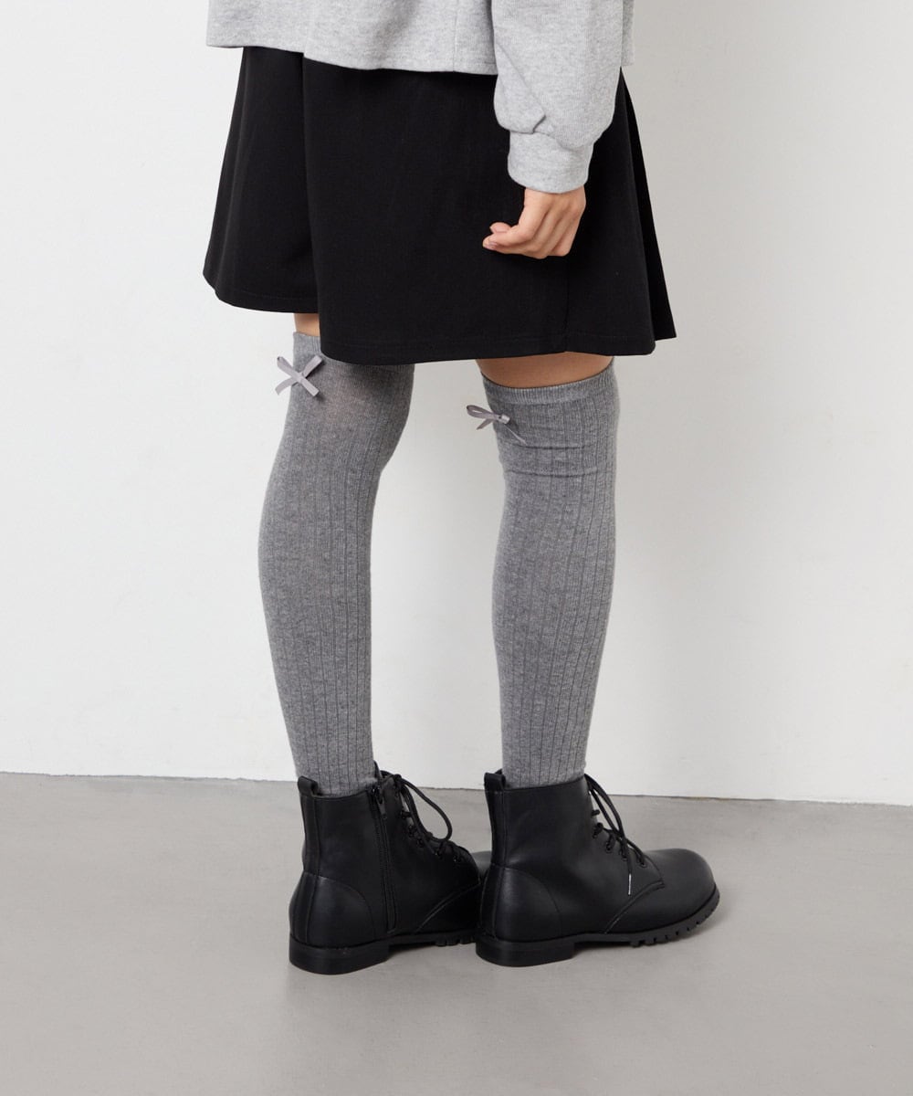 KGLAG33009 a.v.v KIDS(アー・ヴェ・ヴェ) [KIDS]【19-21/22-24cm】リボンニーハイソックス グレー