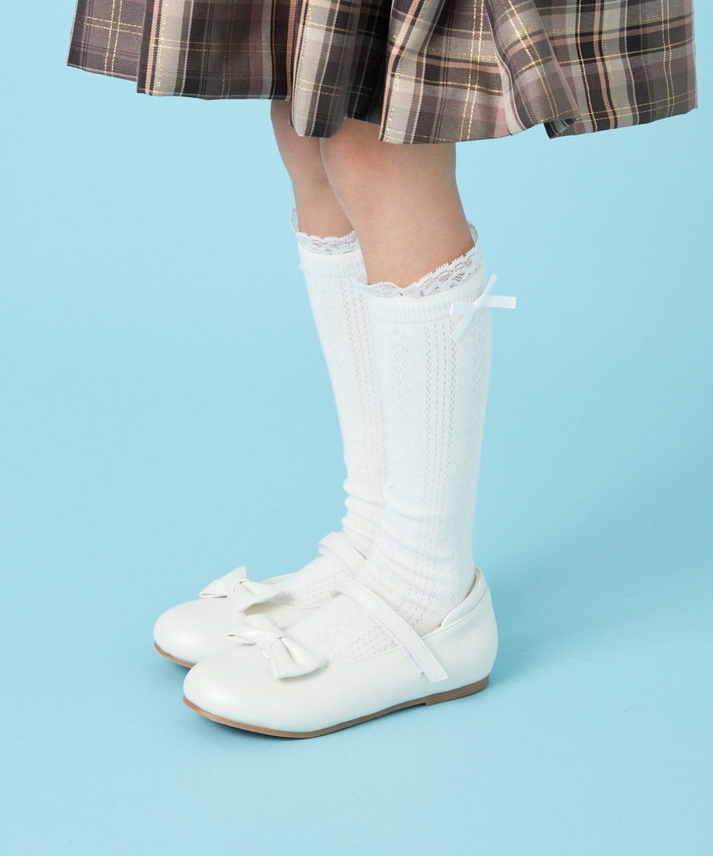 KGLAG40014 a.v.v KIDS(アー・ヴェ・ヴェ) [16-18cm/19-21cm]【セレモニー】フリルリボンハイソックス ホワイト