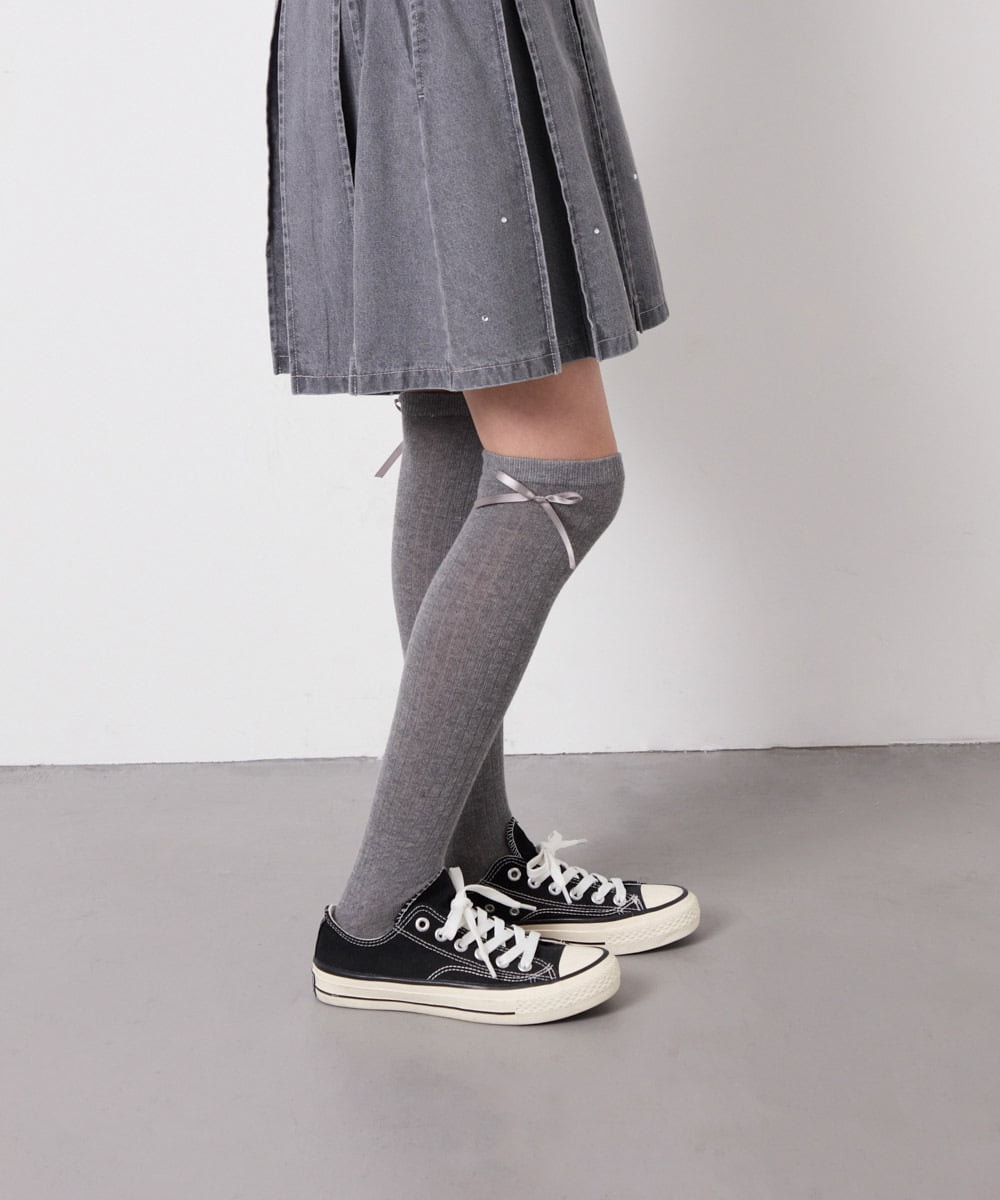 KGLGD14009 a.v.v KIDS(アー・ヴェ・ヴェ) [KIDS]サイドリボンニーハイ グレー