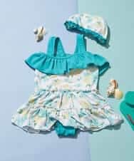 KGMGK04049 a.v.v KIDS(アー・ヴェ・ヴェ) [100-130]【2点セット】フラワープリントスイムワンピース[WEB限定サイズ] グリーン