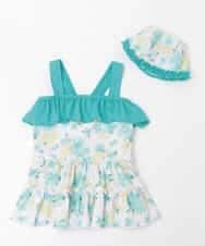 KGMGK04049 a.v.v KIDS(アー・ヴェ・ヴェ) [100-130]【2点セット】フラワープリントスイムワンピース[WEB限定サイズ] グリーン