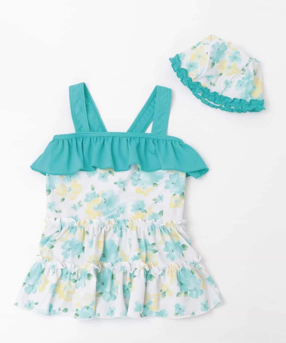 KGMGK04049 a.v.v KIDS(アー・ヴェ・ヴェ) [100-130]【2点セット】フラワープリントスイムワンピース[WEB限定サイズ] グリーン