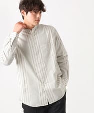 KHBEA03054 a.v.v MEN(アー・ヴェ・ヴェ) 【洗濯機で洗える】ツイルワイドシルエットバンドカラーシャツ ホワイト×ブラックストライプ
