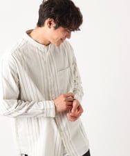 KHBEA03054 a.v.v MEN(アー・ヴェ・ヴェ) 【洗濯機で洗える】ツイルワイドシルエットバンドカラーシャツ ホワイト×ブラックストライプ