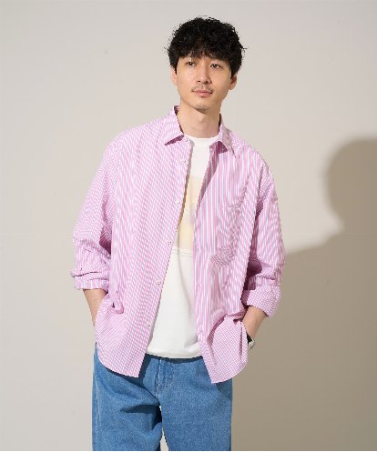 KHBED03064 a.v.v MEN 【洗濯機で洗える/毛玉になりにくい】ワイドストレッチストライプシャツ