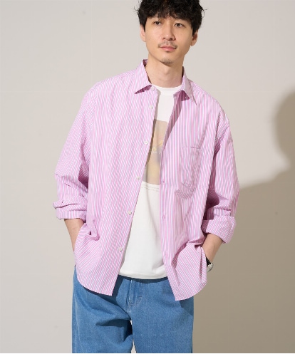 KHBED03064 a.v.v MEN 【洗濯機で洗える/毛玉になりにくい】ワイドストレッチストライプシャツ