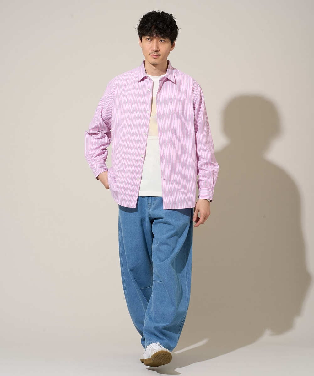 KHBED03064 a.v.v MEN(アー・ヴェ・ヴェ) 【洗濯機で洗える/毛玉になりにくい】ワイドストレッチストライプシャツ ブルー