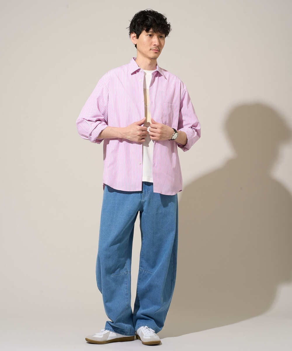 KHBED03064 a.v.v MEN(アー・ヴェ・ヴェ) 【洗濯機で洗える/毛玉になりにくい】ワイドストレッチストライプシャツ ブルー