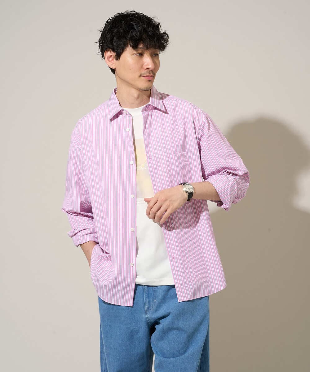 KHBED03064 a.v.v MEN(アー・ヴェ・ヴェ) 【洗濯機で洗える/毛玉になりにくい】ワイドストレッチストライプシャツ ブルー