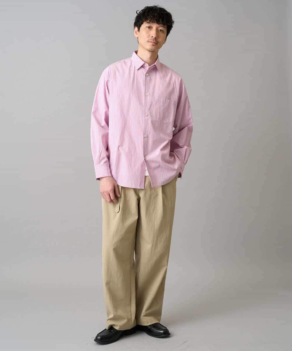 KHBED03064 a.v.v MEN(アー・ヴェ・ヴェ) 【洗濯機で洗える/毛玉になりにくい】ワイドストレッチストライプシャツ ブルー