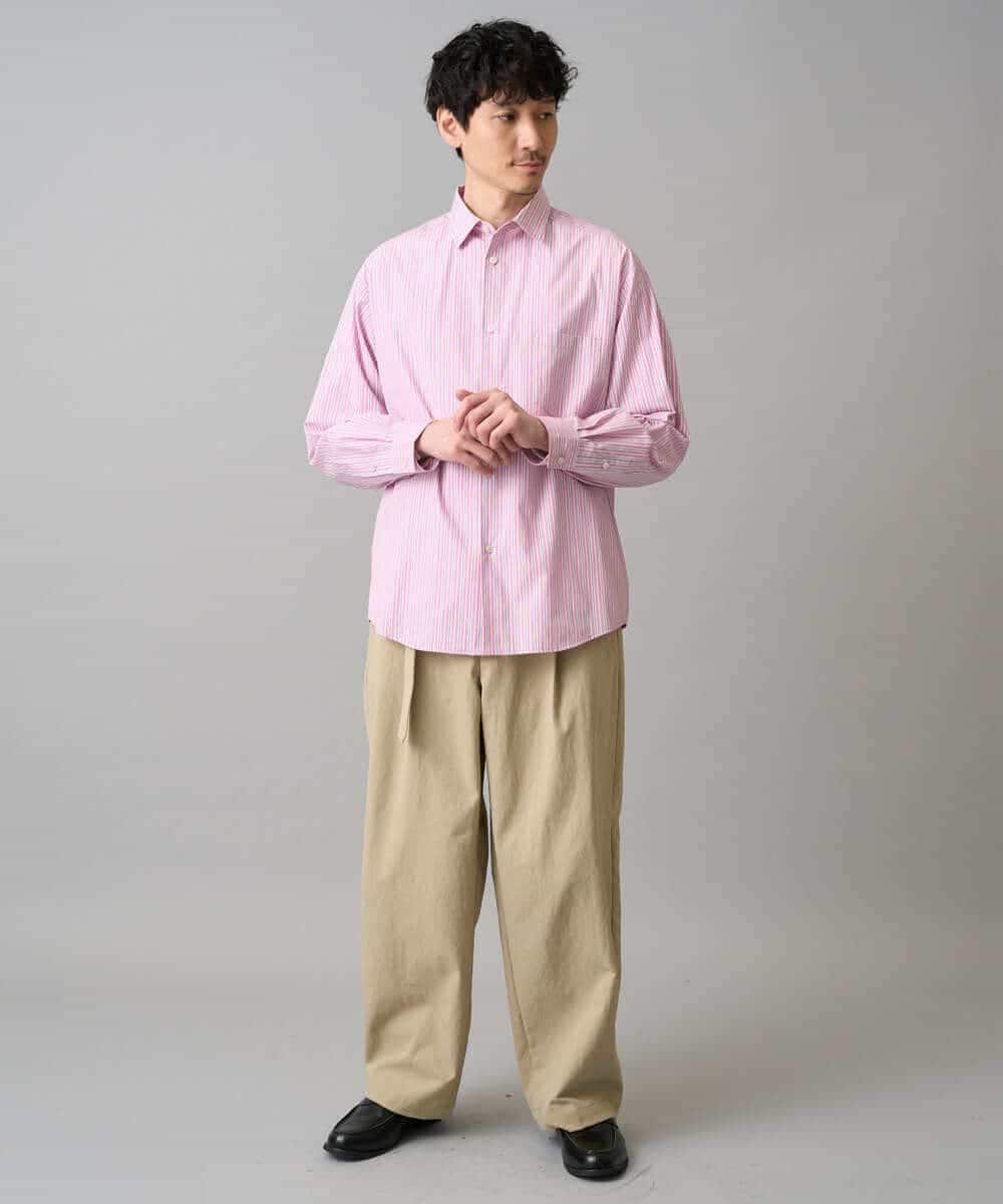 KHBED03064 a.v.v MEN(アー・ヴェ・ヴェ) 【洗濯機で洗える/毛玉になりにくい】ワイドストレッチストライプシャツ ブルー