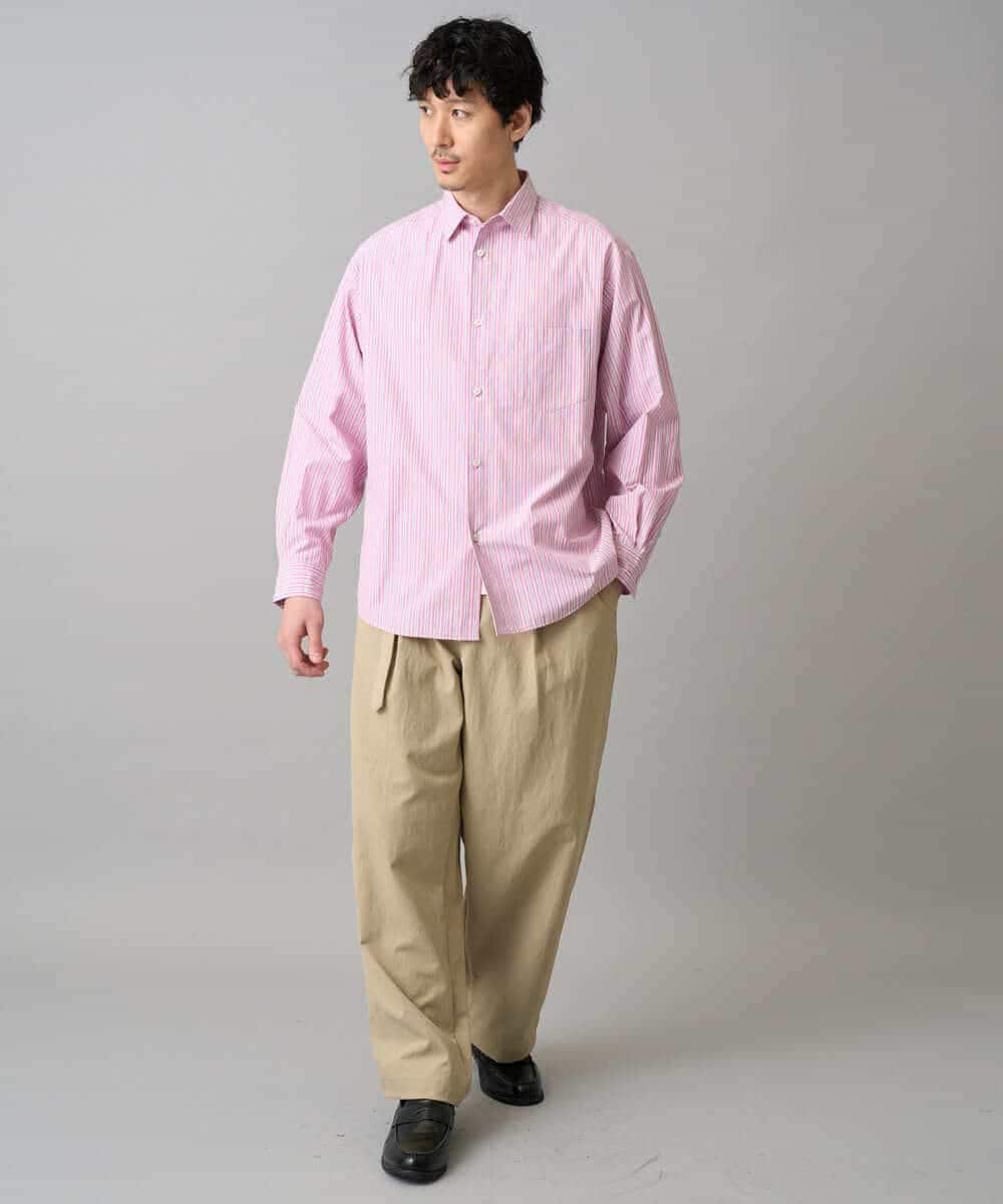 KHBED03064 a.v.v MEN(アー・ヴェ・ヴェ) 【洗濯機で洗える/毛玉になりにくい】ワイドストレッチストライプシャツ ブルー