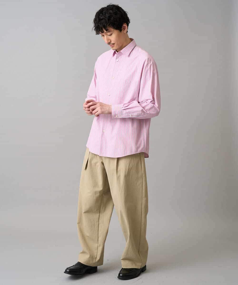 KHBED03064 a.v.v MEN(アー・ヴェ・ヴェ) 【洗濯機で洗える/毛玉になりにくい】ワイドストレッチストライプシャツ ブルー