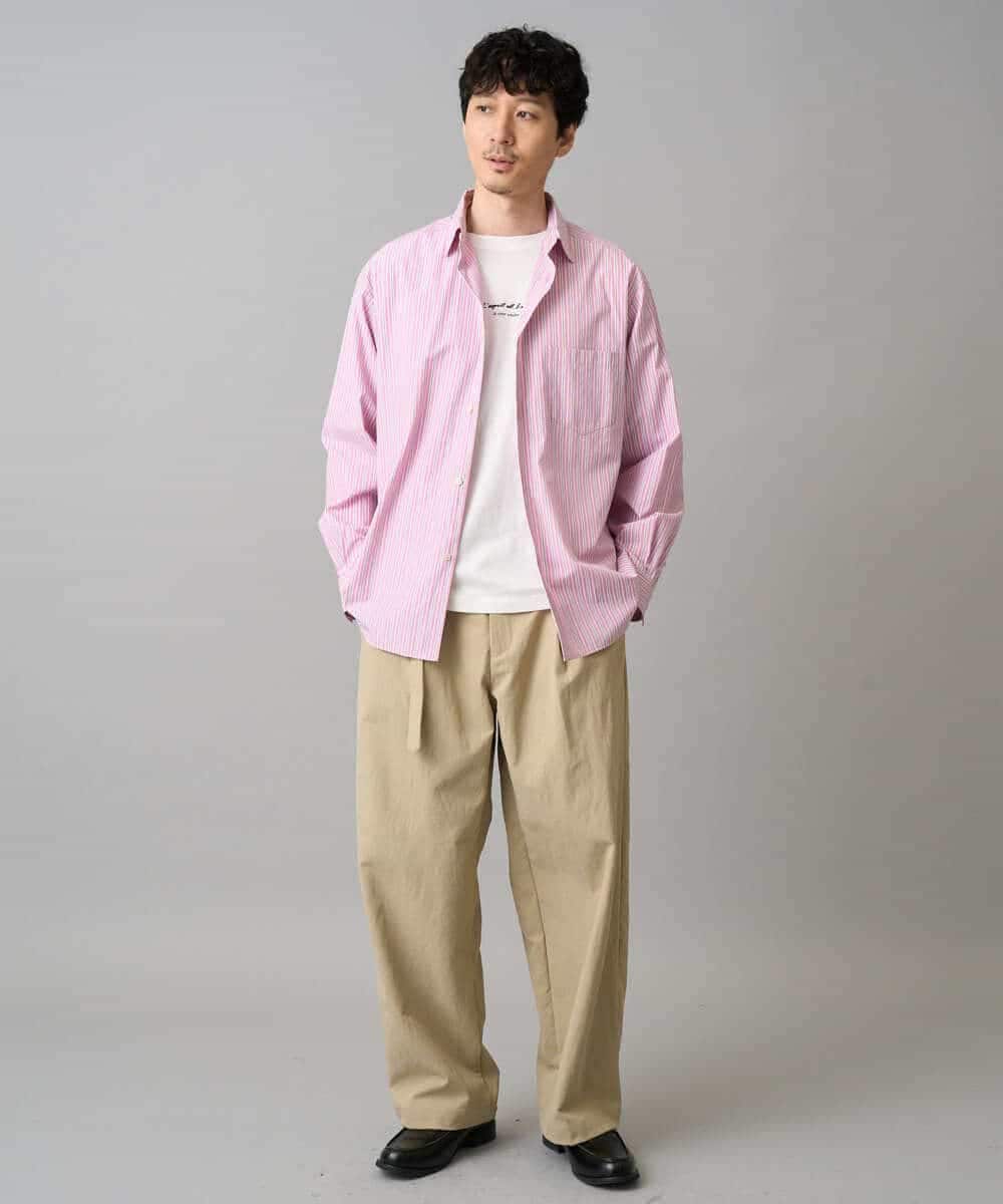 KHBED03064 a.v.v MEN(アー・ヴェ・ヴェ) 【洗濯機で洗える/毛玉になりにくい】ワイドストレッチストライプシャツ ブルー